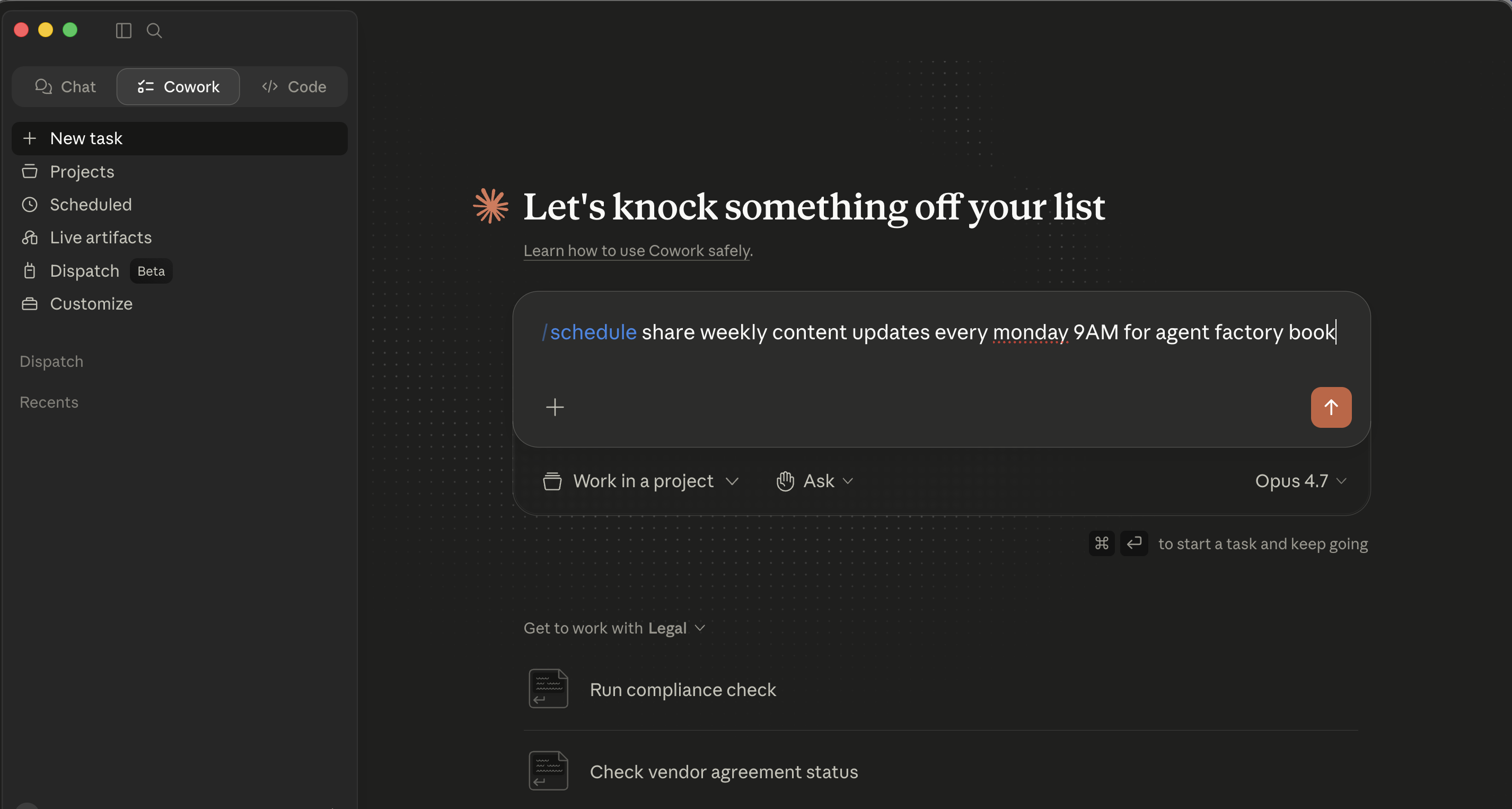 Cowork prompt input with @@P0@@ typed in. The @@P1@@ token is highlighted as a recognized slash command